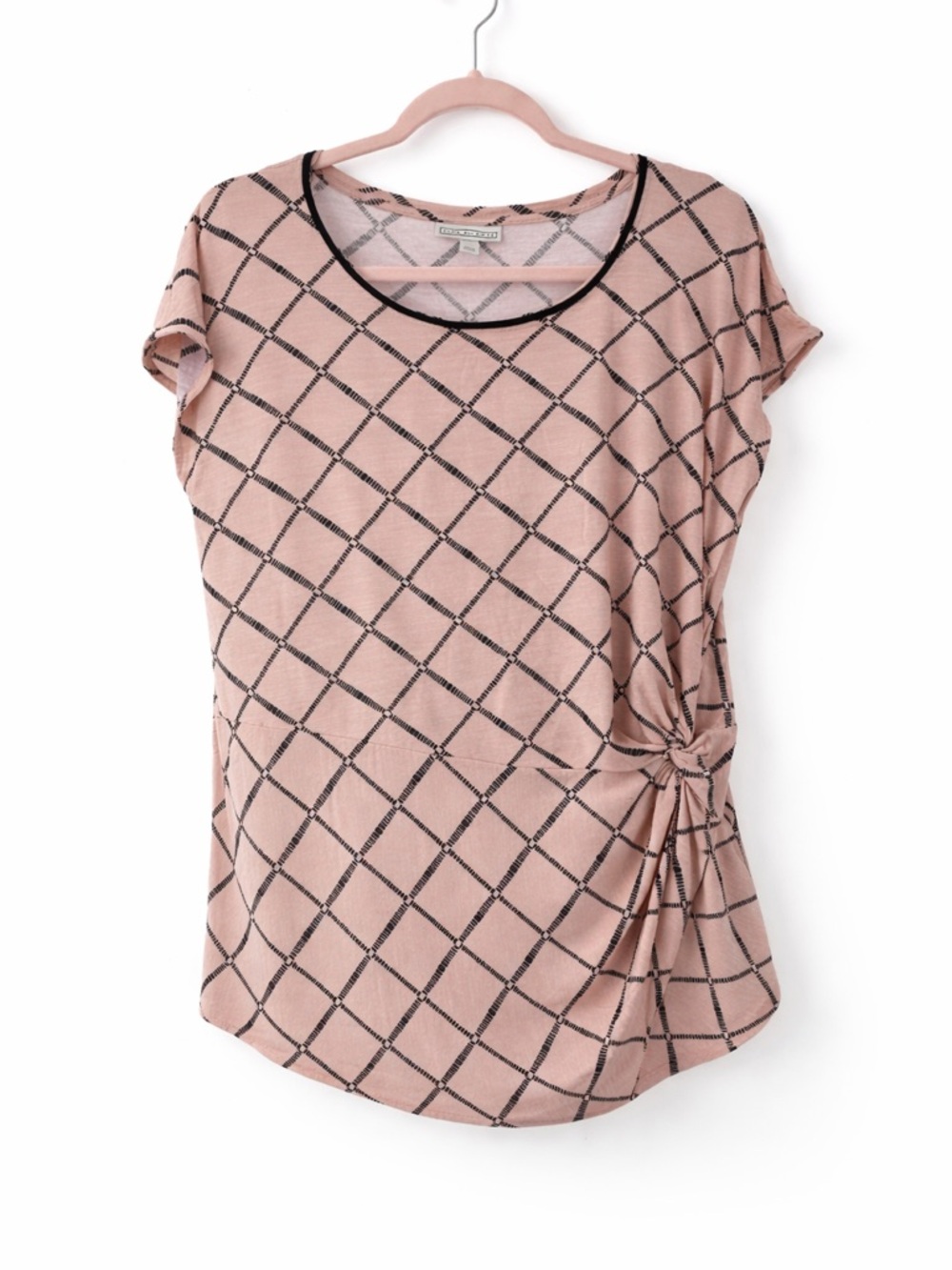 Dana Buchman‎ Taupe Grid Side Knot Top– Business Casual Stretch Blouse- Size: XL